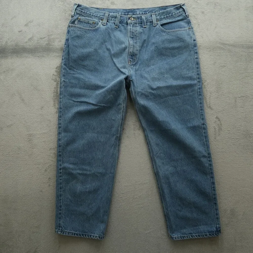 Carhartt Jeans Mens Size 44x32 Blue Relaxed Fit 100% Cotton Denim Workwear
